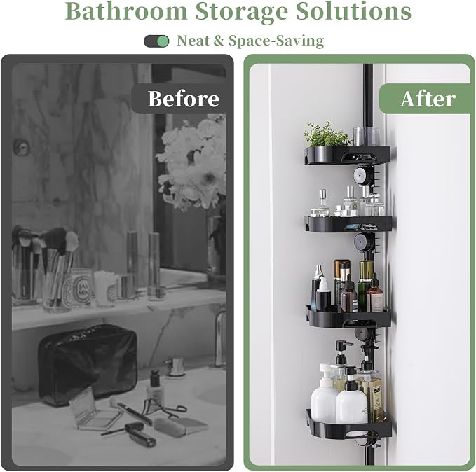Tension Pole Shower Caddy Organizer with4 Tier L-Shaped Rust Resistant Bathroom - Image 4