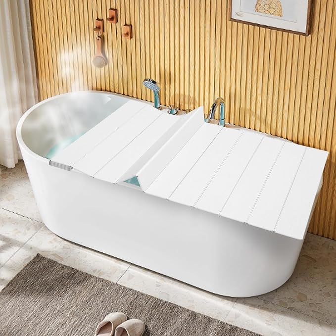 Bathtub Cover Foldable 62.9" x 31.5" Bath Tray Adjustable PVC Shutter Bath Lid by Gdrasuya10