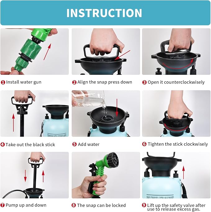 Portable Shower Blue 5L with 7 Spray Modes, Hand Press with Removable Hose and - Image 6
