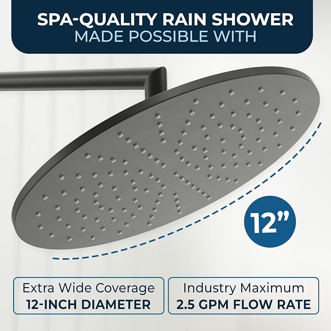 HammerHead Showers® Solid Metal 12 Inch Rainfall Shower Head, Large Rain Shower - Image 4