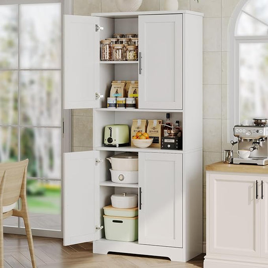 IDEALHOUSE White Pantry Cabinet, Freestanding Cupboard, Tall Storage Cabinet by IDEALHOUSE