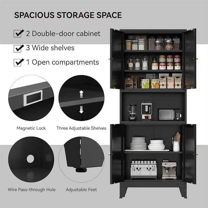 COFaR 69" Tall Modern Kitchen Pantry, Metal Storage Cabinet - Image 4
