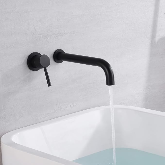 sumerain Matte Black Wall Mount Tub Faucet Tub Filler Long Spout Wall Bathtub - Image 5