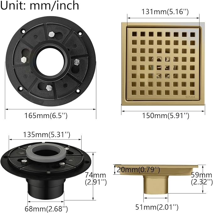 6 Inch Square Shower Floor Drain - Image 2