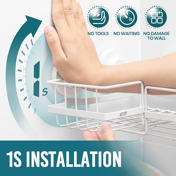 TAILI Corner-adaptive Suction Cup Shower Caddy 2 Pack, Stainless Steel - Image 2