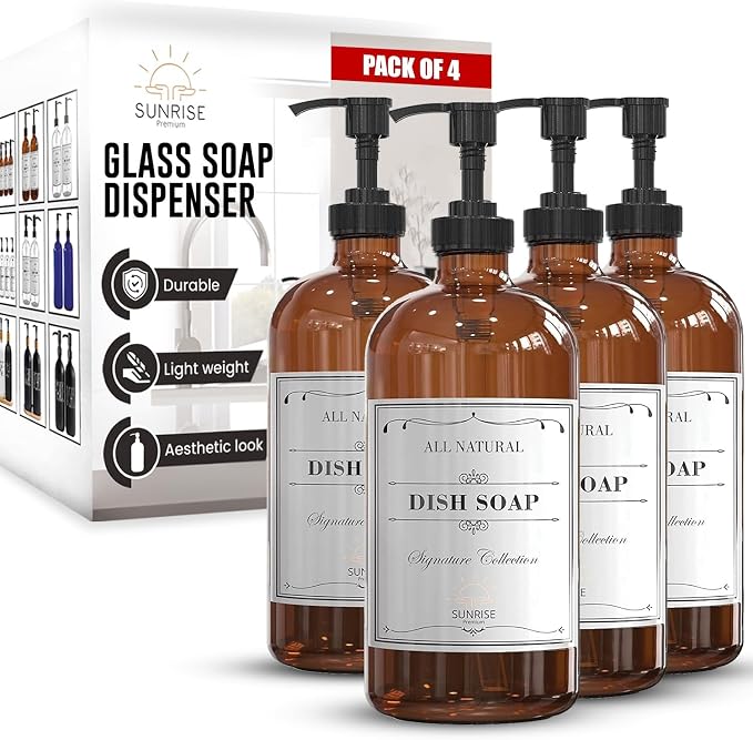 16 OZ Amber Glass Soap Dispenser by SunrisePremium