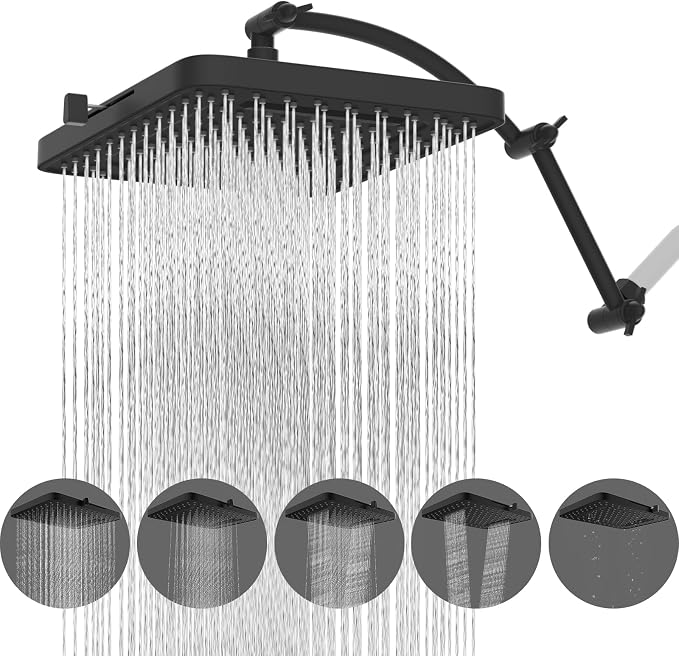 Hibbent Rain Shower Head, Solid Brass Adjustable Shower Arm Extender, Waterfall by Hibbent