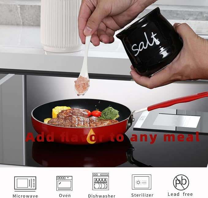 ONTUBE Ceramic Salt Bowl with Lid and Spoon 12oz - Image 3
