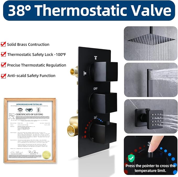 HOMEDEC Brass 3 Way Shower Diverter Valve, Thermostatic 3 Handle Control Shower - Image 3
