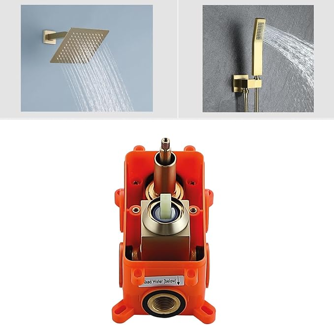 JOYWELL Shower Faucet Brushed Gold Shower System 8 Inches Rain Shower and - Image 6