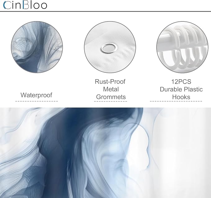 Cinbloo Navy Blue Shower Curtain 60Wx72H Abstract Modern Neutral Ombre Marble - Image 6