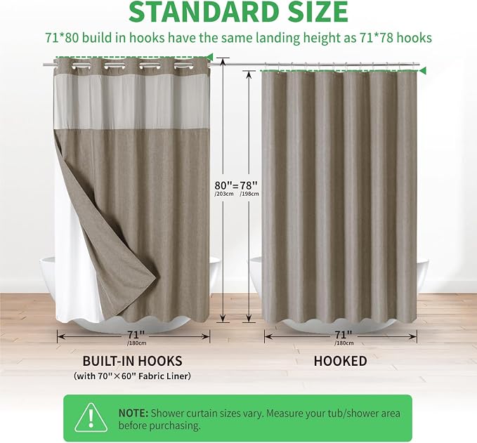 Long No Hooks Needed Linen Textured Shower Curtain - Image 7