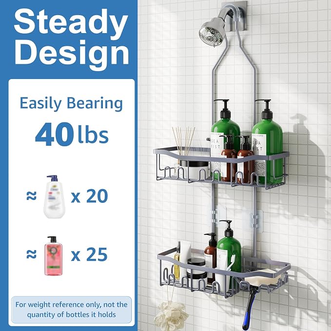 Shower Caddy, Upgraded Extended Length Shower Caddy Over Showerhead No Blocking - Image 5