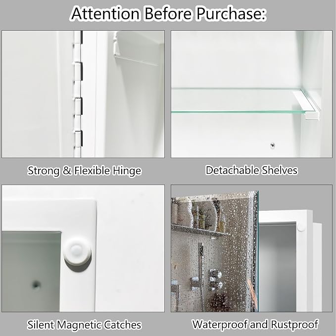 Bathroom Medicine Cabinet with 22x30 in Rectangular Beveled Frameless Mirror - Image 4