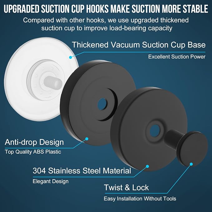 Suction Cup Hook for Shower, 16 Pack Wall Mount Towel Holder, Removable Towel - Image 2