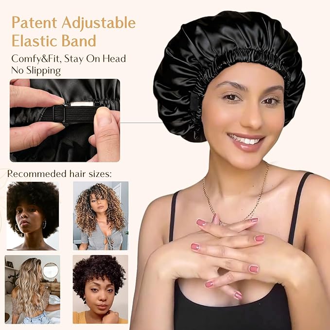 YANIBEST Adjustable Satin Bonnet Double Layer Hair Bonnet - Image 4