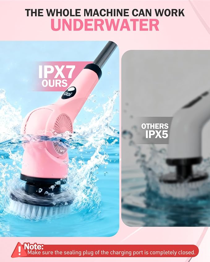 Electric Spin Scrubber, 3-Speed Cordless Shower Scrubber - Image 4