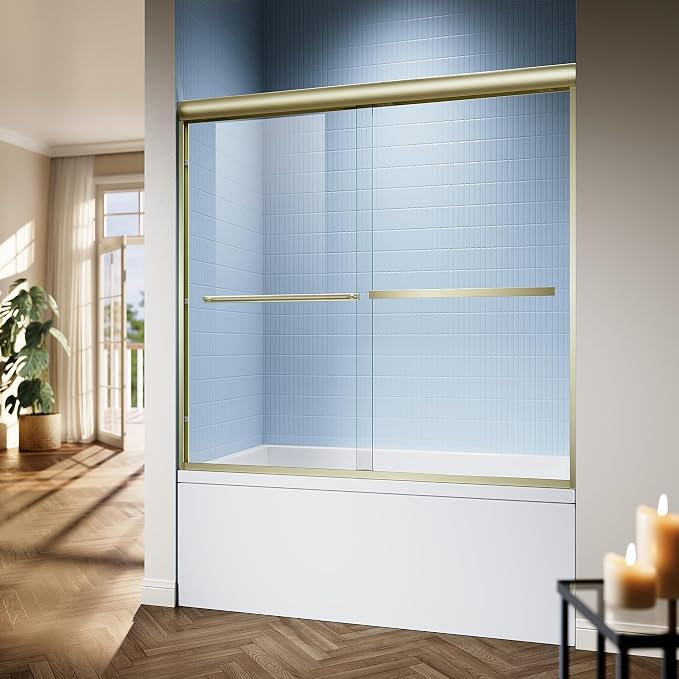 56-60″x 58″ Semi-Frameless Sliding Bathtub Shower Door, 1/4" Tempered Glass by AquivaCoast