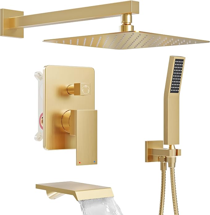 Shower System with Tub Spout, All Metal Tub Shower Faucet Set with 12-Inch Rain by HOMGOO