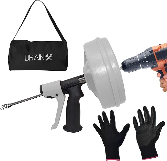 DrainX SPINFEED 50 Foot Drum Auger | Use Manually or Drill Powered by DrainX