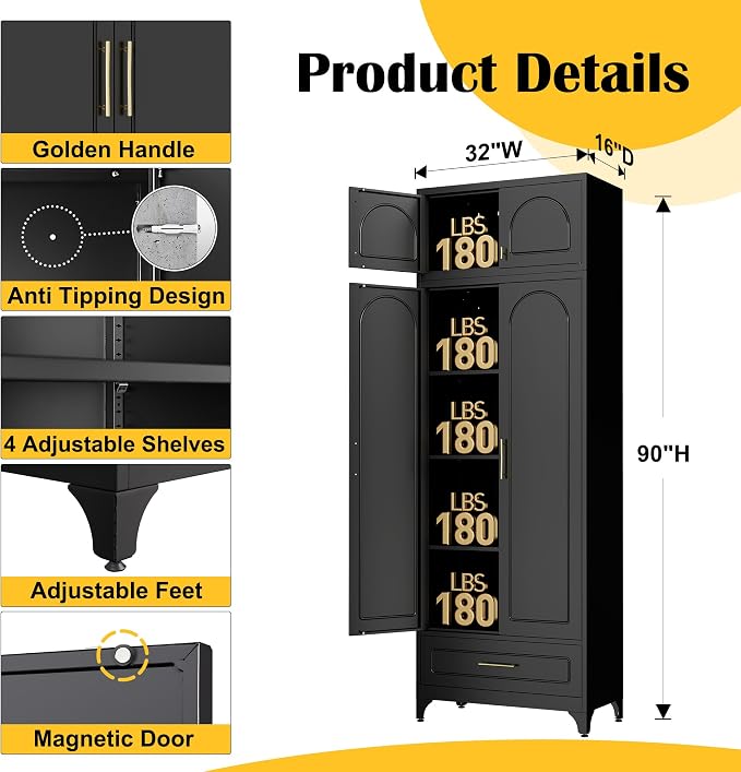 Kitchen Pantry Cabinet，90" Storage Cabinets - Image 2
