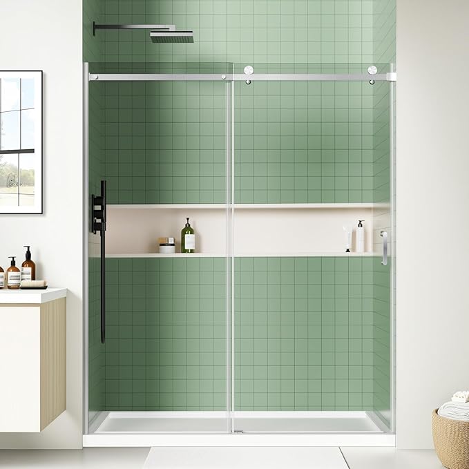48" x 72" Frameless Sliding Shower Door, Tempered Glass, Heavy-Duty 304 by Kosmonia
