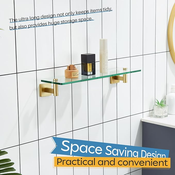 KOKOSIRI Wall Shelves Floating Shelf 20'' Gold Stainless Steel Bathroom - Image 6