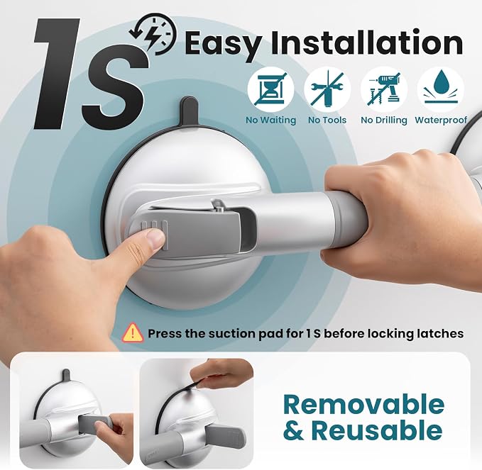 TAILI Grab Bars for Bathtubs and Showers, Shower Handles for Elderly Suction - Image 8