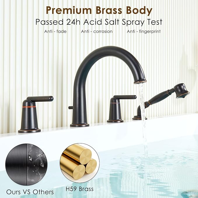Bathtub Faucet with Sprayer Bathroom Brass Roman Tub Faucet with Rough-in Valve - Image 9