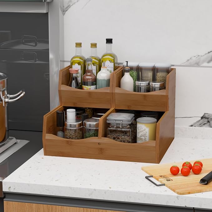 3 Set Bamboo Pantry Organizers and Storage, Open Front Vegetable Fruit - Image 2
