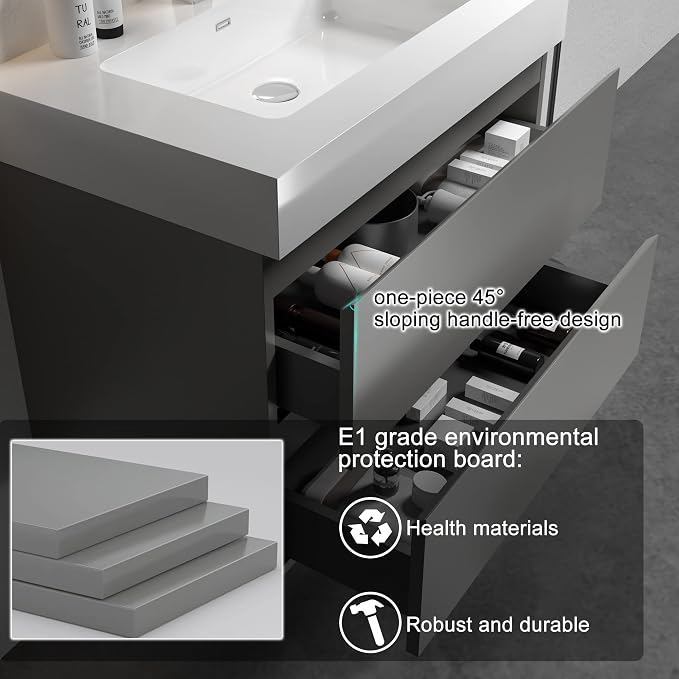 Alice 30 Inch Modern Grey Bathroom Vanity - Image 2