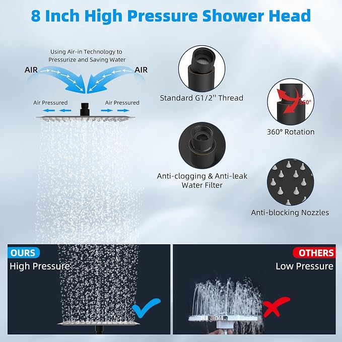 Hibbent All Metal Rain Shower Head, Solid Brass Adjustable Shower Arm Extender - Image 2