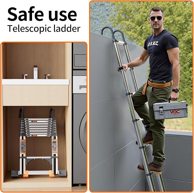 Telescoping Ladder, with Stable Hook and stabilizer barand, 10.5 FT Extension - Image 8