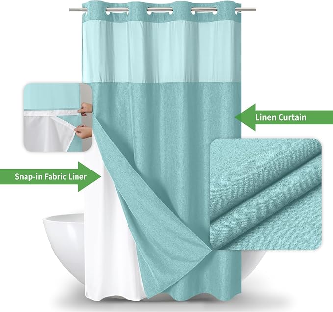 Stall No Hooks Needed Linen Textured Shower Curtain - Image 2