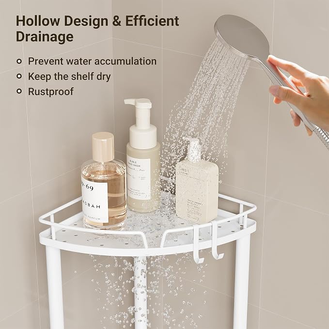 ELYKEN Corner Shower Caddy Standing, 3 Tier Rustproof Metal Shower Organizer - Image 6