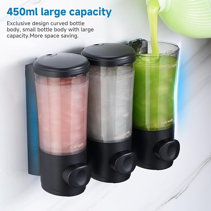 Shampoo and Conditioner Dispenser No Drill Shower Soap Dispenser Wall Mounted - Image 2