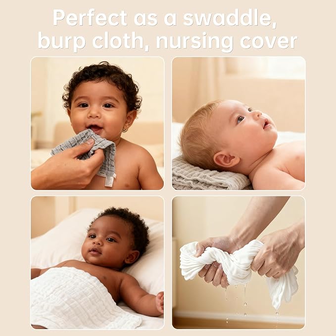Organic Muslin Baby Washcloths 6 Pack Baby Bath Face Towel 12x12 Inch Extra - Image 3