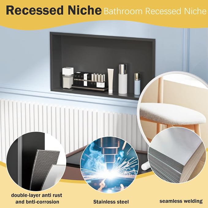 Shower Niche 24"x12"，No Tile Needed，Stainless Steel Niche Bathroom - Image 5