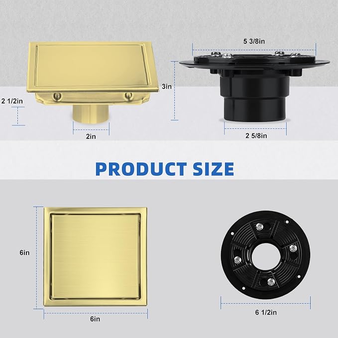 morefine Gold Shower Floor Drain 6 inch - Image 5
