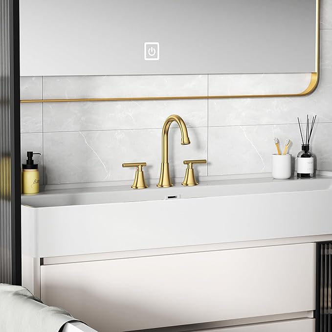 Bathroom Faucets for Sink 3 Hole, Hurran Brushed Gold Bathroom Sink Faucet - Image 7