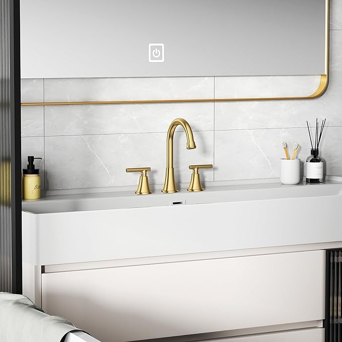 Bathroom Faucets for Sink 3 Hole, Hurran Brushed Gold Bathroom Sink Faucet - Image 8