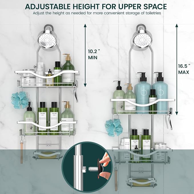 Shower Caddy Hanging Adjustable Shower Caddy, Rustproof Shower Organizer - Image 2