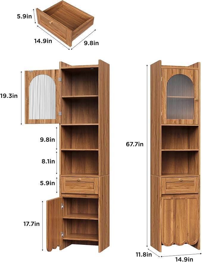 Maupvit 68” Tall Bathroom Storage Cabinet, Narrow Freestanding Cabinet - Image 2
