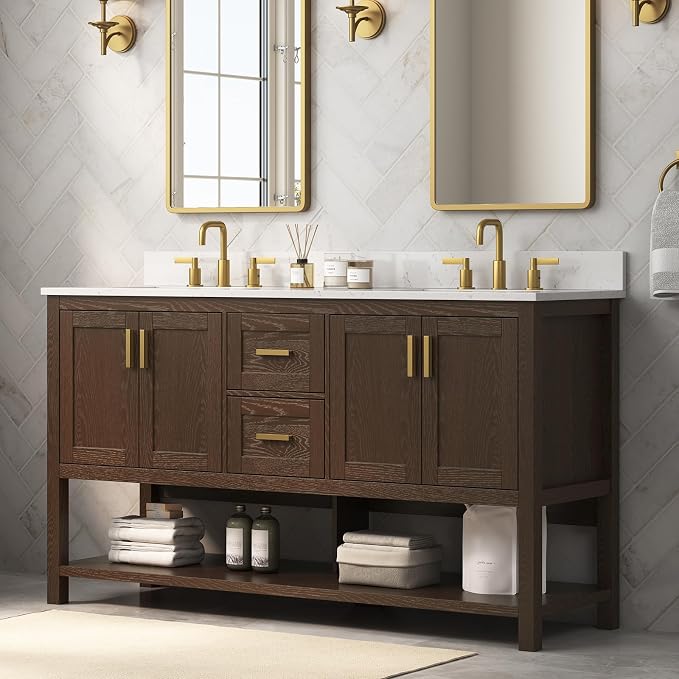 60 Inch Bathroom Vanity with Sink, Farmhouse Storage Cabinet with Drawers & - Image 3