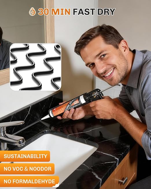 WELLUCK Black Silicone Caulk, 100% Waterproof Silicone Sealant Adhesive Caulking - Image 4