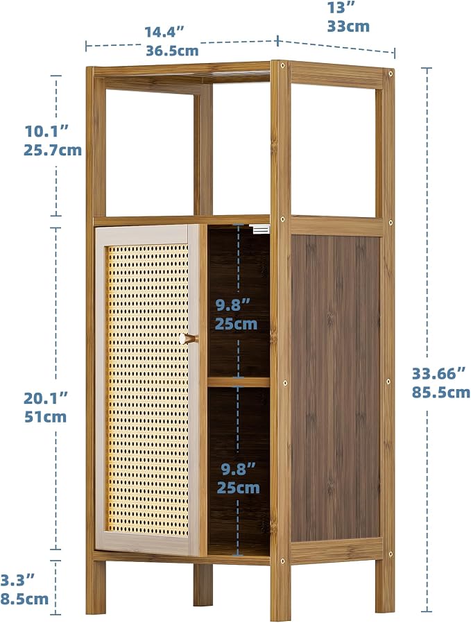 HITNET Rattan Bathroom Floor Cabinet, Bamboo Storage Cupboard - Image 3