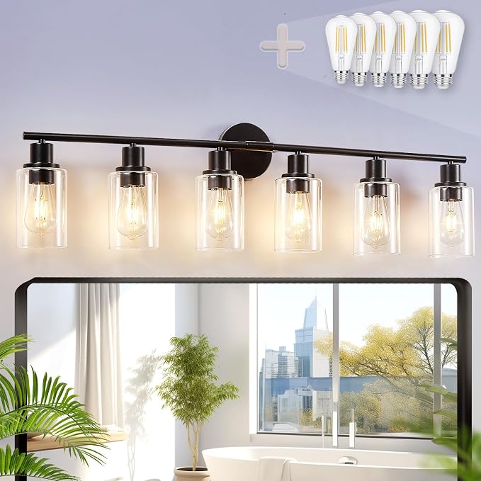 DLLT 6-Light Bathroom Light Fixtures: Black Modern Vanity Lights by DINGLILIGHTING