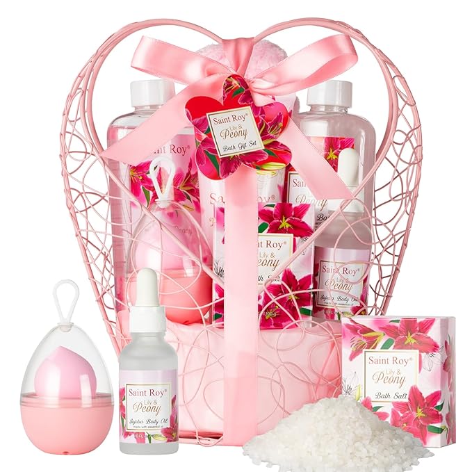Gift Basket Christmas Gifts for Women Spa Set Lily & Peony Home Spa Set by SaintRoy