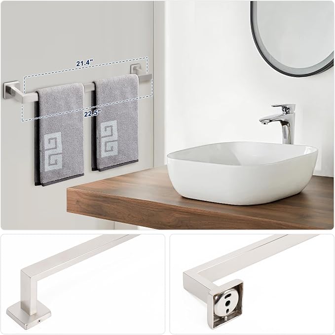 NearMoon 5 Pieces Bathroom Hardware Set 304 Stainless Steel, Square Towel Rack - Image 4