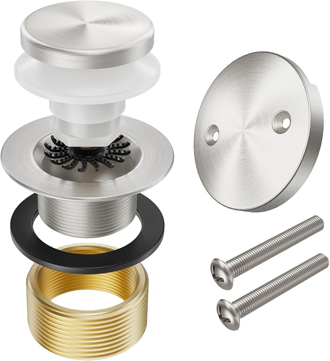 Brushed Nickel Bathtub Drain Stopper and Overflow Kit, Solid Brass Tip-Toe Bath by Yaseingoo